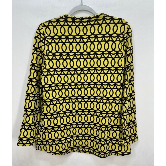 Lulu-B Geometric Circles Top Womens Small Deep Marigold Yellow Stretch V-Neck - Picture 3 of 7